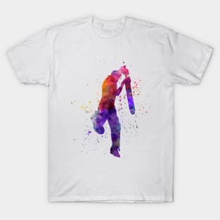 Cricket player batsman silhouette in watercolor T-Shirt